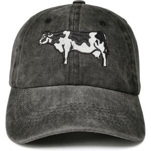 Unisex Black Washed Holstein Cow Farm Embroidery Adjustable Classic Baseball Cap
